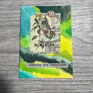 Original ACEO Art Card "Wishing You Happiness" Mixed Media Collage